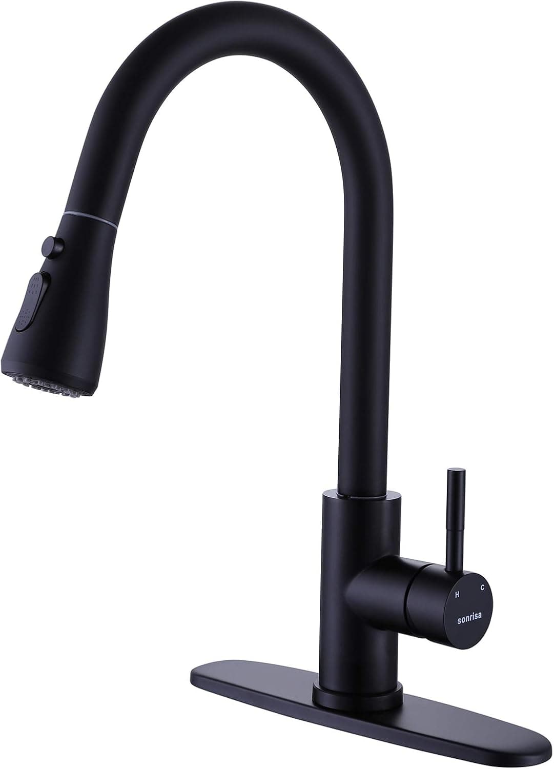 Sink Faucet Kitchen Faucets with Pull Down Sprayer, Stainless Steel High Arc Single Hole Pull Out Spray Head Kitchen Sink Faucet with Single Handle Black