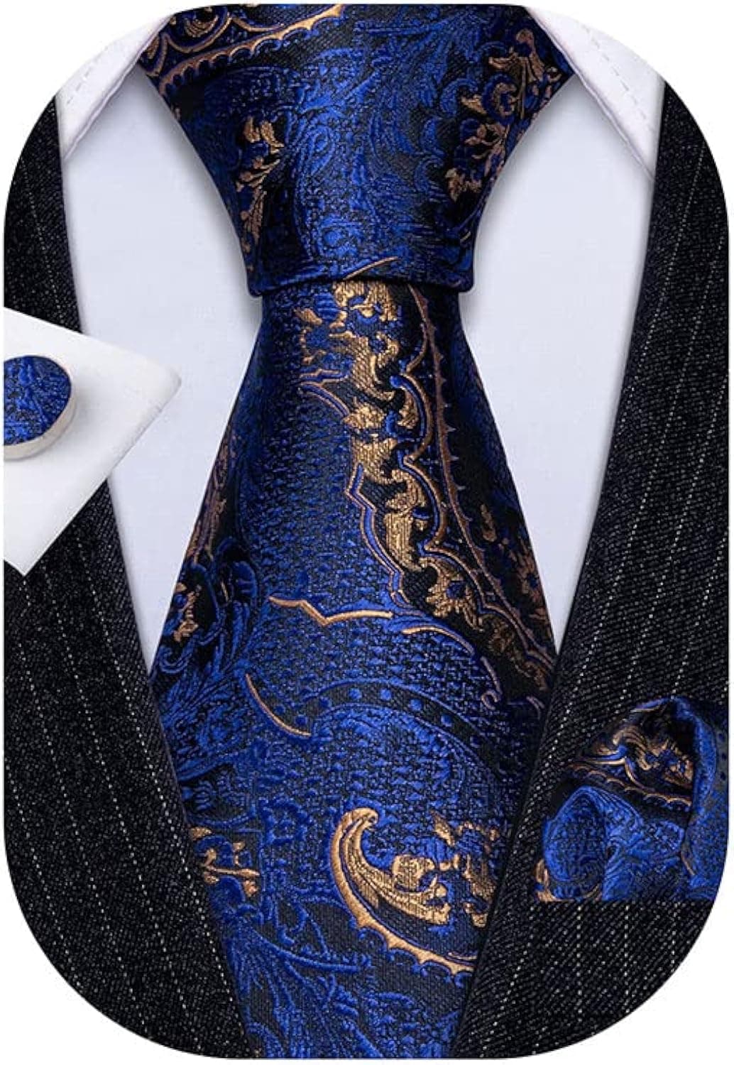YOHOWA Mens Wedding Tie Set Paisley Neckties with Handkerchief Cufflink Silk Formal Business