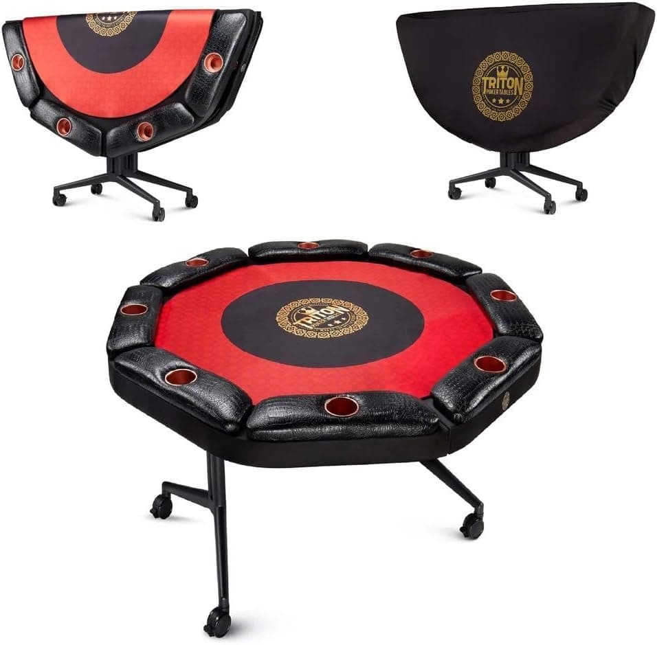 Triton Poker Folding 8 and 10 Player Poker Table Casino Style Fully Assembled with Interchangeable Mats and Wheel (8 Players)