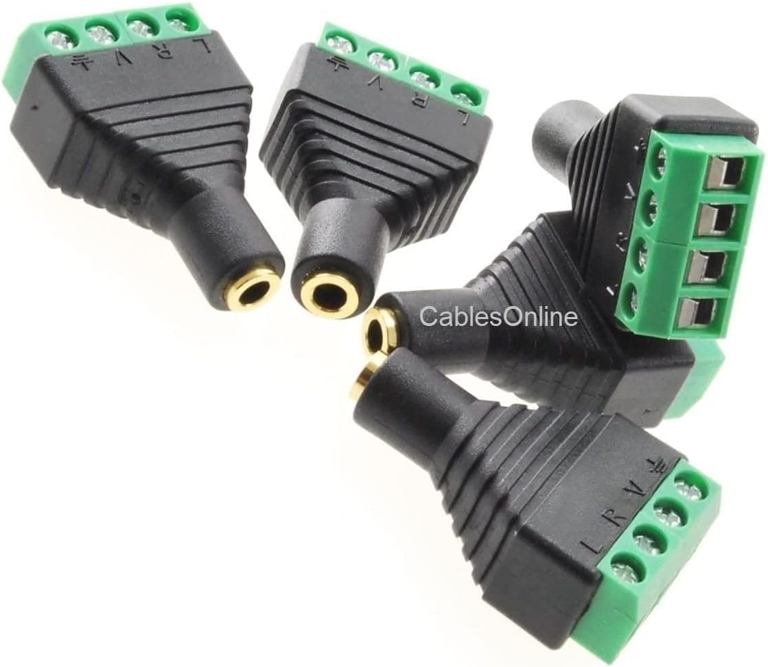 CablesOnline 5-Pack 3.5mm (1/8") Stereo TRRS Female Jack to AV 4-Screw Terminal Block Balun Connectors, PL-CN17-5