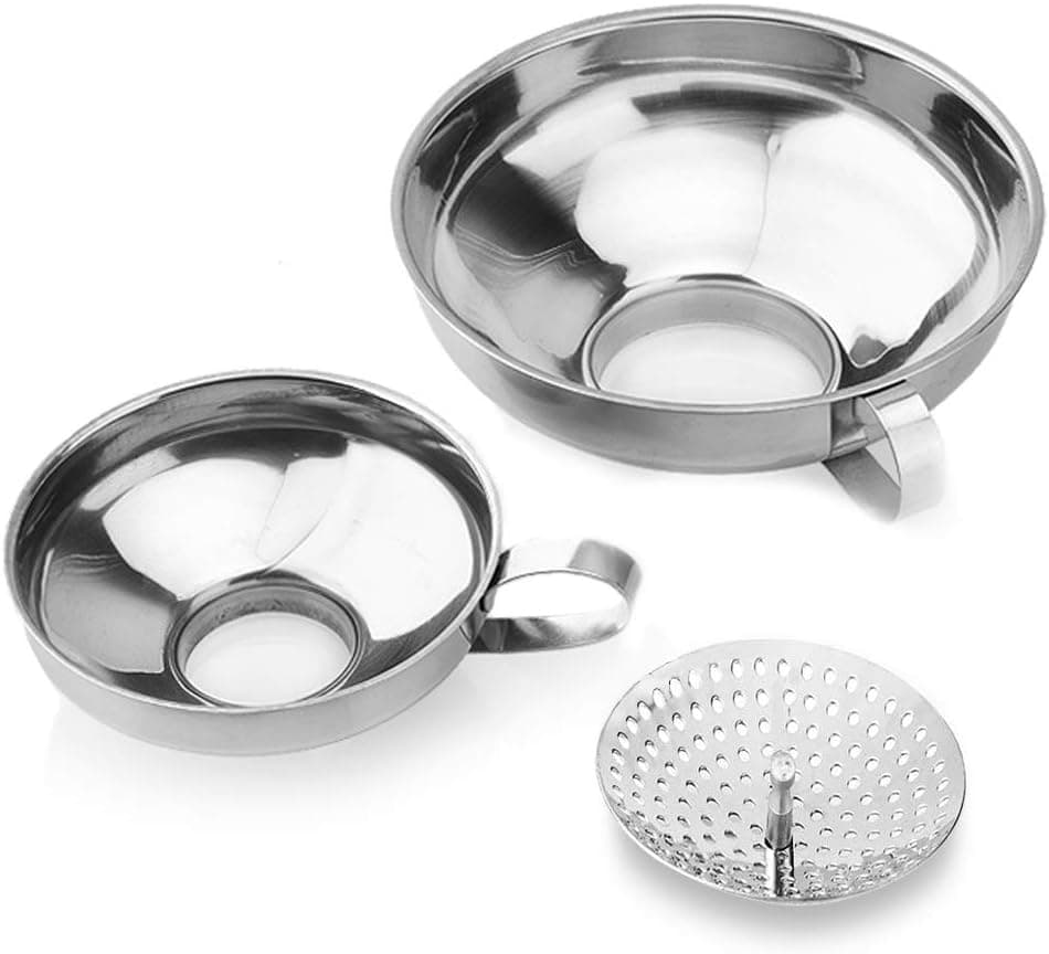 Canning Funnel Set,Katbuu Stainless Steel Funnel with Strainer for Wide and Regular Jars, Wide-mouth Funnel with Handle Kitchen Funnel for Mason Jars, Canning Supplies Kit
