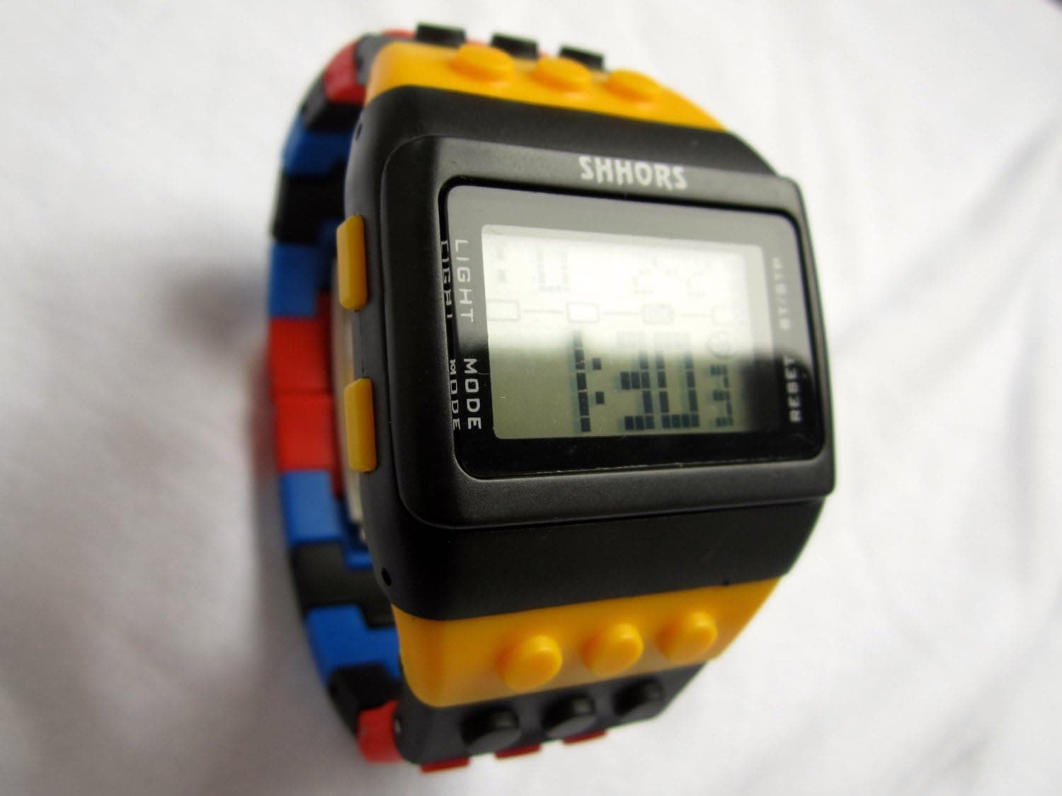 Chic SHHORS W-8201 Rectangle Dial Green Light LED Watch with Multi-Function Display - Colorful