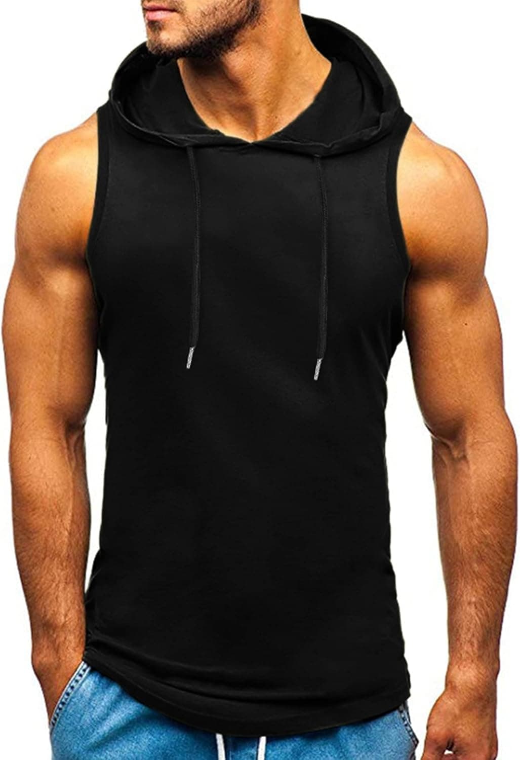 Amussiar Men's Workout Hooded Tank Tops Bodybuilding Muscle T-Shirt Sleeveless Gym Hoodies