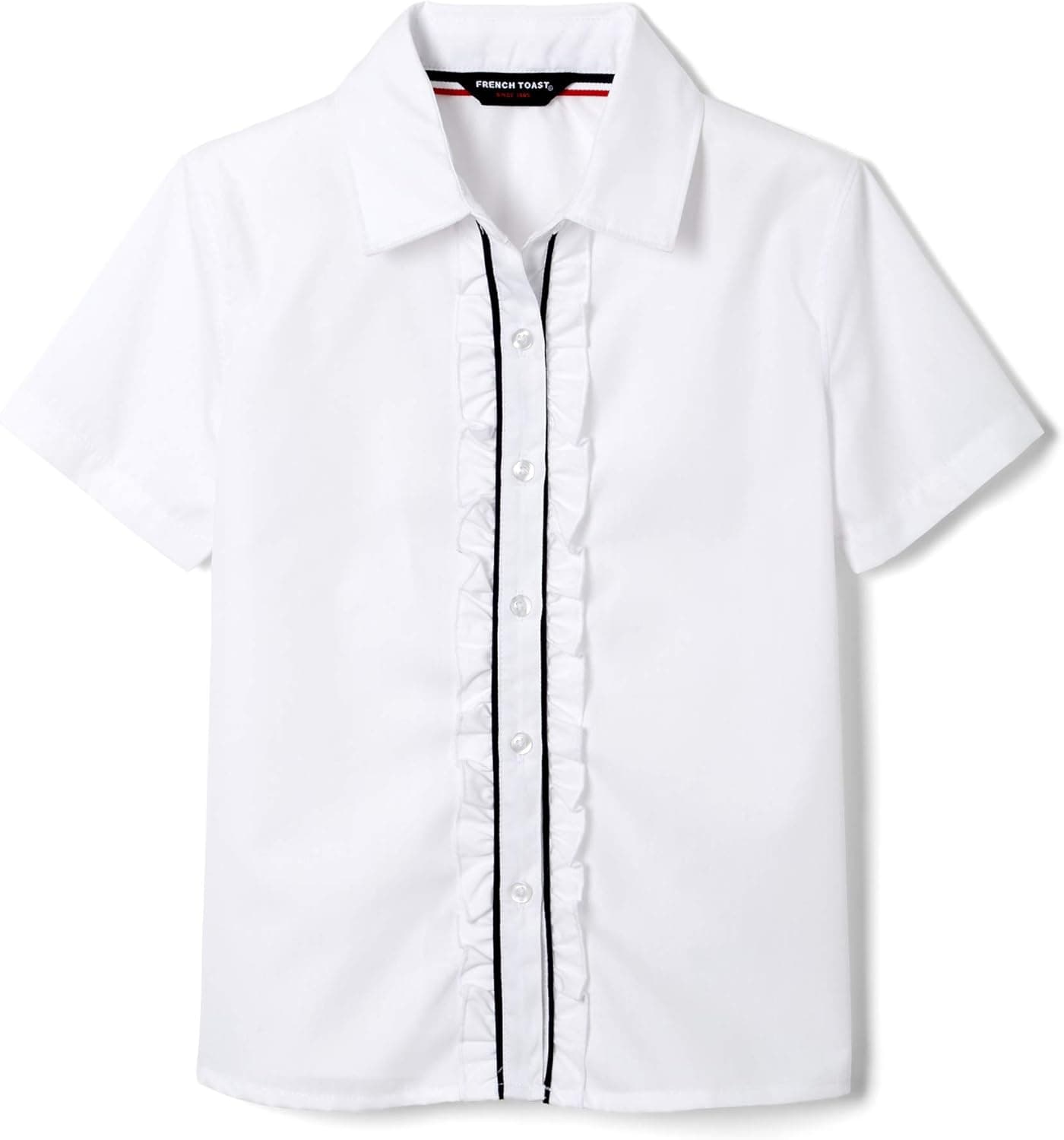 French Toast Girls' Short Sleeve Ruffle Front Blouse