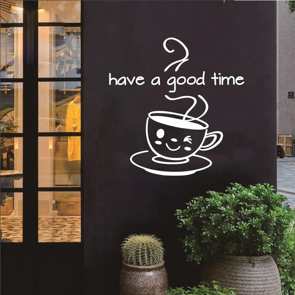 Dinning Room Coffee Shop Wall Decor Art Vinyl Wall Decal for Coffee Tea Store Have a Good Time Quote Cup Kitchen Room Wall Sticker TM-85 (White)