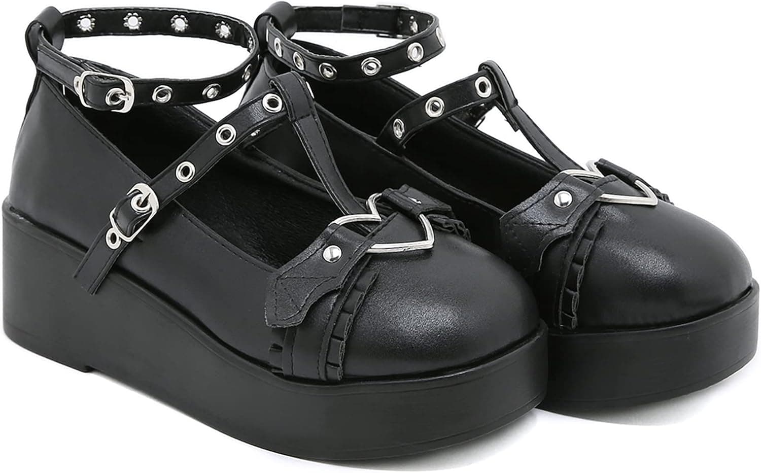 XIONG HUI Womens Mary Janes Platform Shoes Dark Gothic Lolita Heels Ankle Strap Chunky Uniform Goth Platform Boots Gothic Pumps