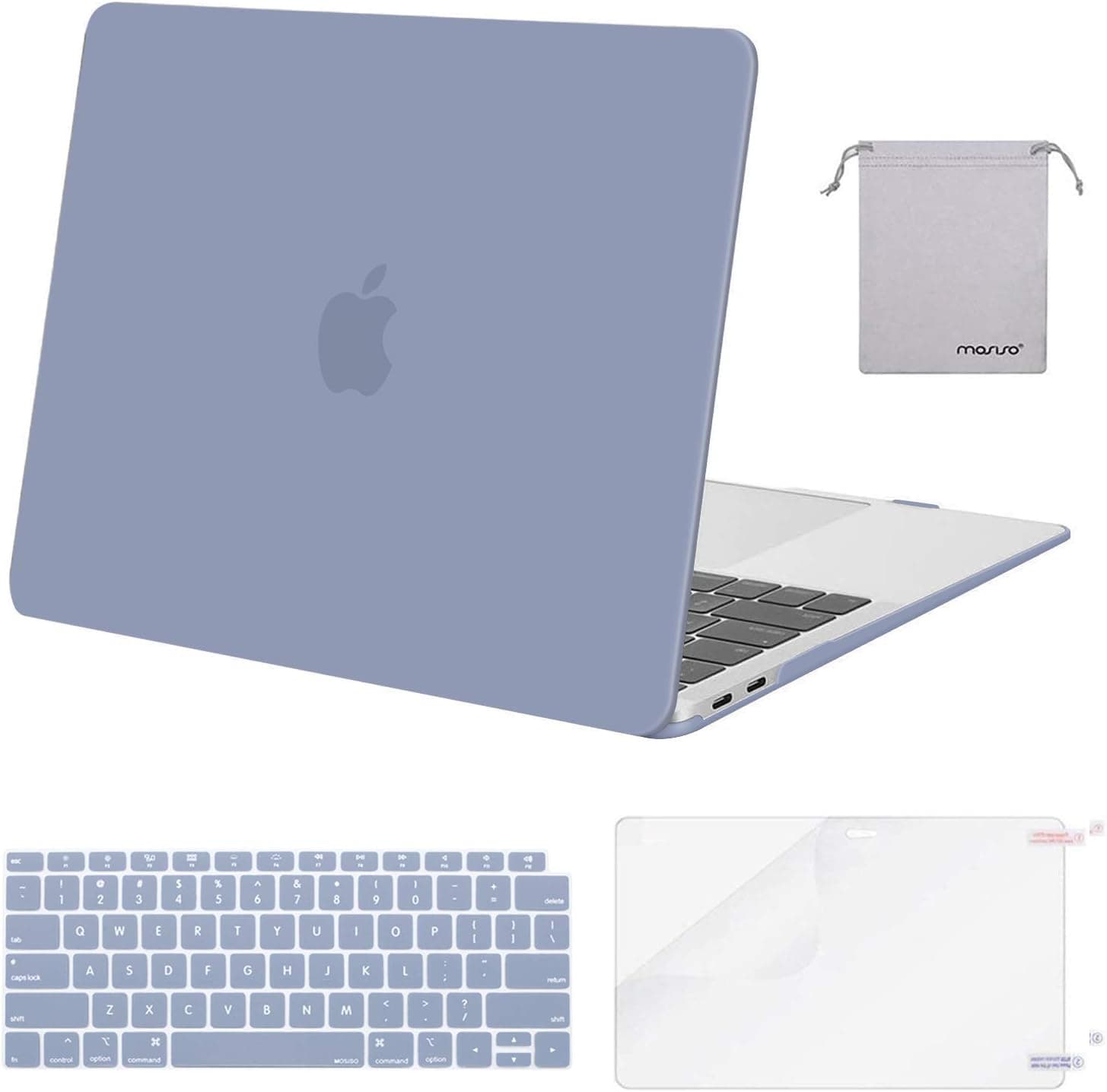 MOSISO Compatible with MacBook Air 13 inch Case 2022, 2021-2018 Release A2337 M1 A2179 A1932 Retina Display Touch ID, Plastic Hard Shell&Keyboard Cover&Screen Protector&Storage Bag, Lavender Gray