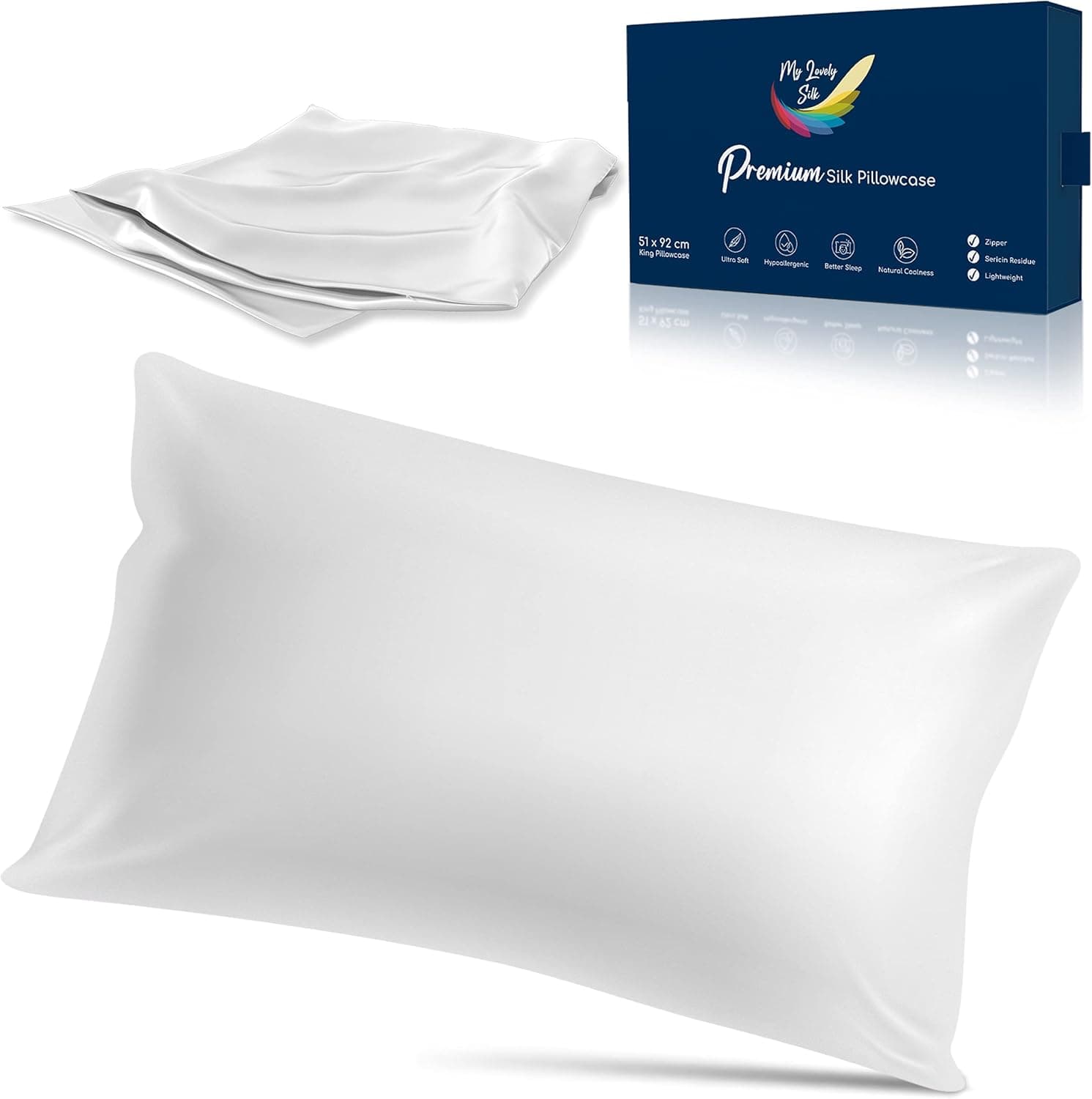 My Lovely Silk: Ultra-Premium Silk Pillowcase - White Pillow Cases, King Size Pillow Cases, Pillow case, 100% Mulberry Silk Breathable Pillowcase for Hair and Skin, Zipper (Pure White)
