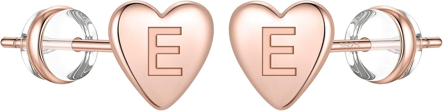 S925 Sterling Silver Earrings for Girls, 14K Rose Gold Plated Girls Earrings Hypoallergenic Letter E Initial Earrings for Girls Kids Earrings Sensitive Ears Toddler Kids Earrings for Girls（E）
