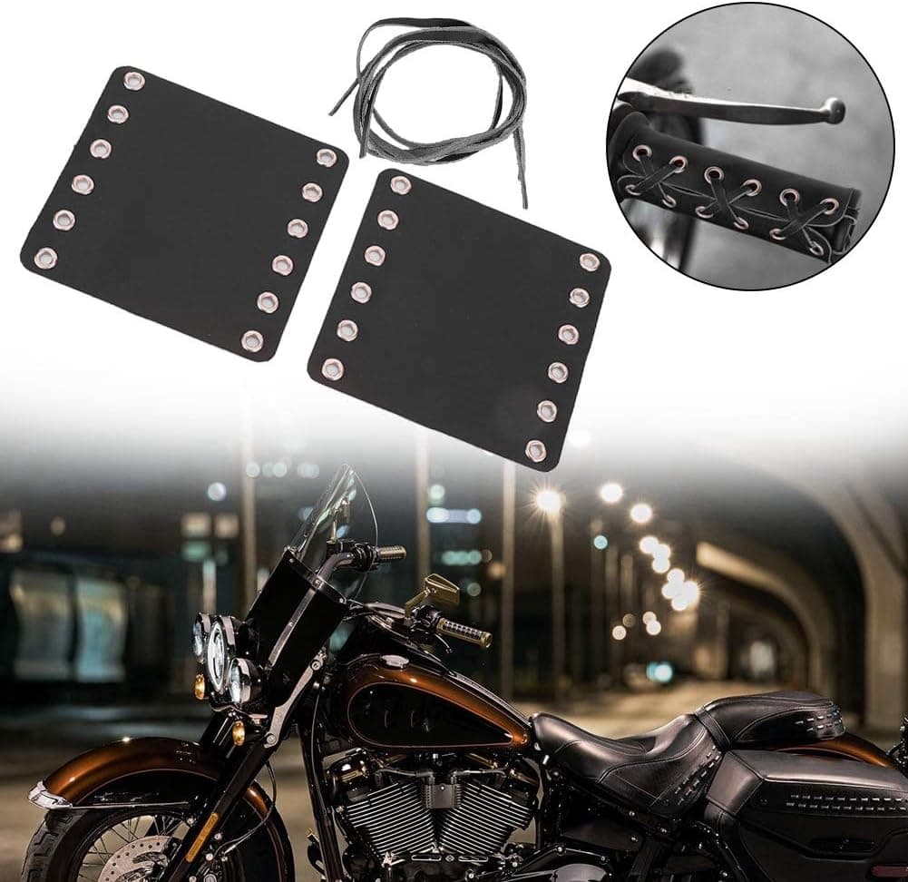 Motorcycle Handlebar Grip Covers,2PCS Motorcycle Leather Handlebar Hand Grip Covers Motorcycle Modification Accessories (Black)