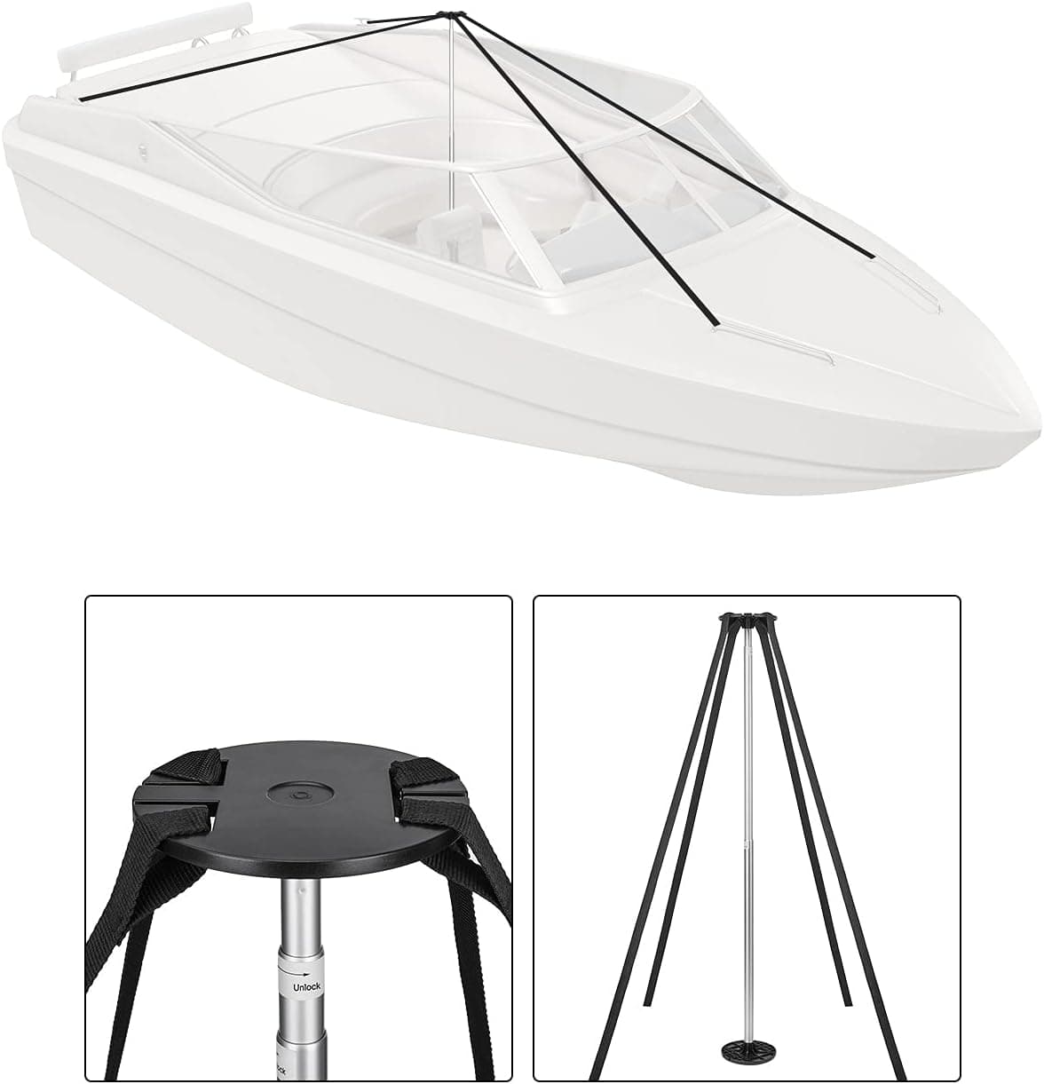 Boat Cover Support Pole System- Adjustable Aluminum Telescoping Pole with 167.2" Length Straps- Prevent Water Accumulation