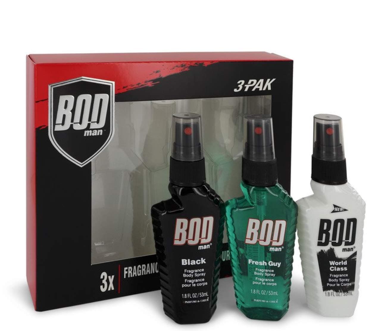 Bod Man Set Includes Fresh Guy, Black and World Class all in 1.5 oz Body Sprays