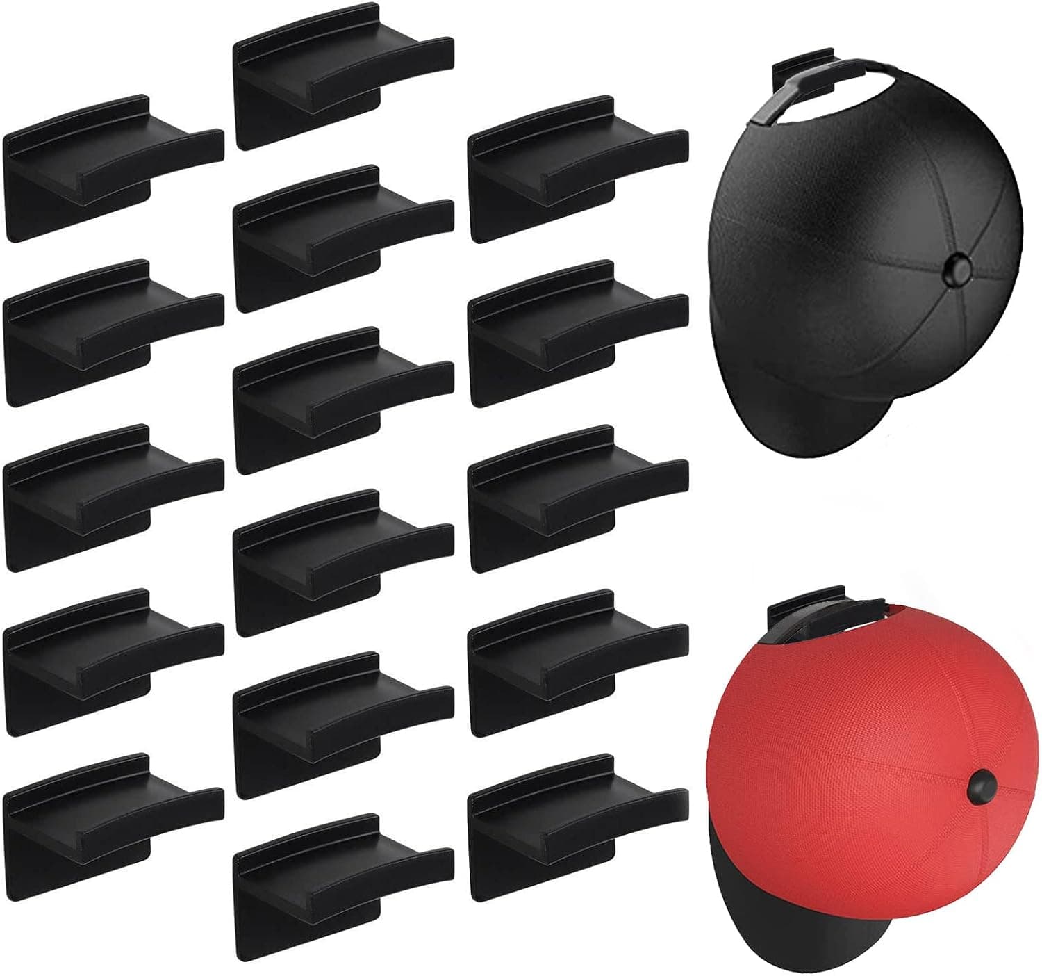 LIGTEHEEA Hat Rack for Wall 16 Pcs , Adhesive Hat Hooks for baseball Caps, Modern Hat Hangers with Minimalist Hat Rack Design, No Drilling for Closet Door Bedroom Entryroom Laundry (Black)