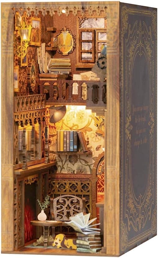 Fsolis DIY Book Nook Kit, DIY Dollhouse BookNook Bookshelf Insert Personalized Assembled Bookends Mayberry Street Model Kit Decor Diorama Kit Eternal Book Store(YS05)