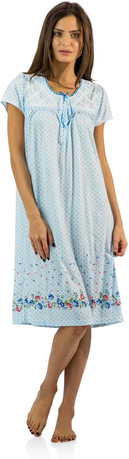 Casual Nights Women's Fancy Lace Flower Short Sleeve Nightgown