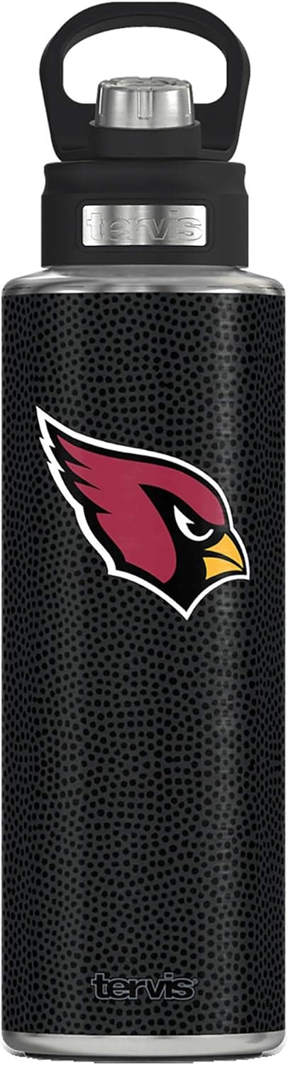 Tervis Triple Walled NFL Arizona Cardinals Insulated Tumbler Cup Keeps Drinks Cold & Hot, 40oz Wide Mouth Bottle - Stainless Steel, Black Leather