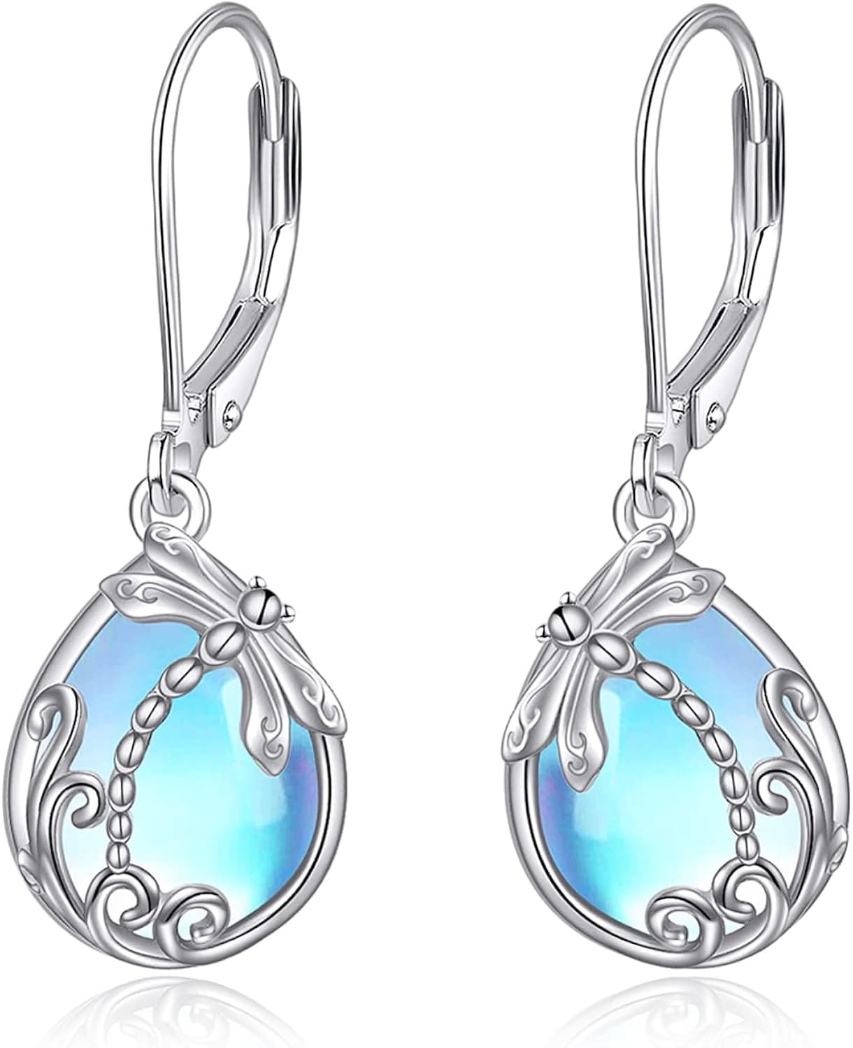 AOBOCO Sterling Silver Leverback Earrings for Women, Hypoallergenic Moonstone Crystal Dangle Earring Jewelry Gift