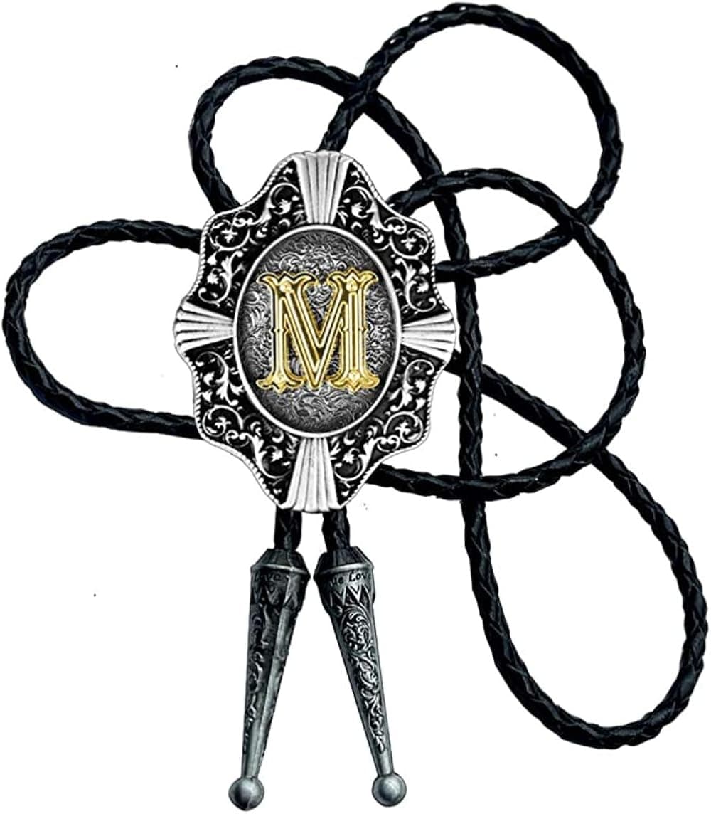 KeCol Western Letter Bolo Tie Cowboy Aalphabet A to Z Neckties Necklace for Men Women