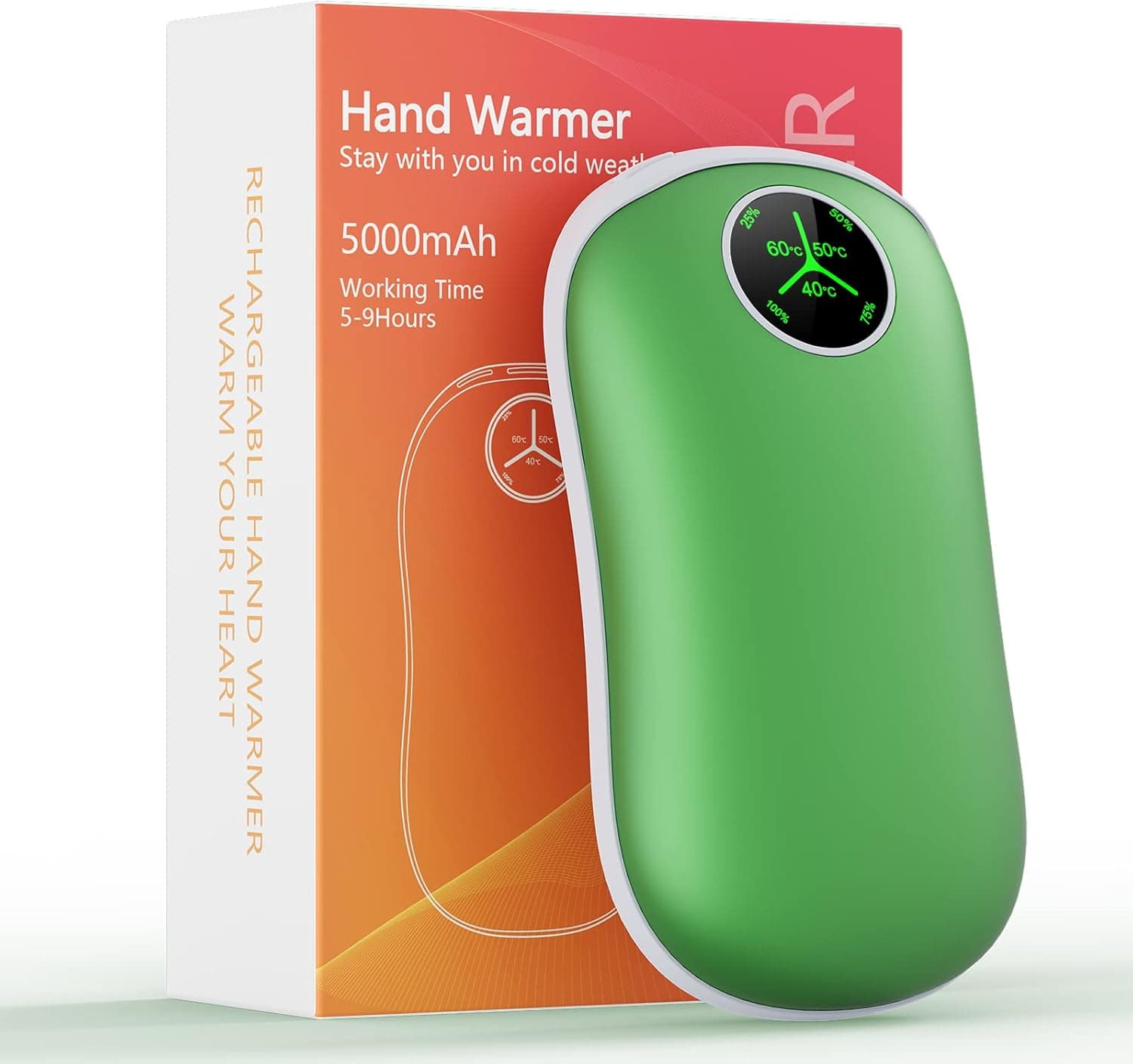 Jialexin Hand Warmers Rechargeable, 5000mAh Electric Portable Pocket Warmer/Power Bank, Electric Hand Warmer with Digital Display, for Outdoor Sports, Camping, Warm Gifts for Women, Men