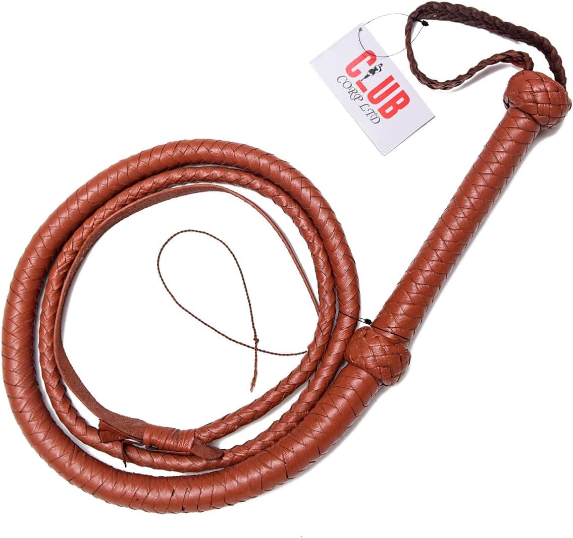 ClubCorp 4 Feet to 8 Feet Long 12Plaits Handmade Cow Hide Leather Bull Whip | Riding Crop | Bull Whip Equestrian | Whips Accessories | Heavy Duty Whips (Tan)