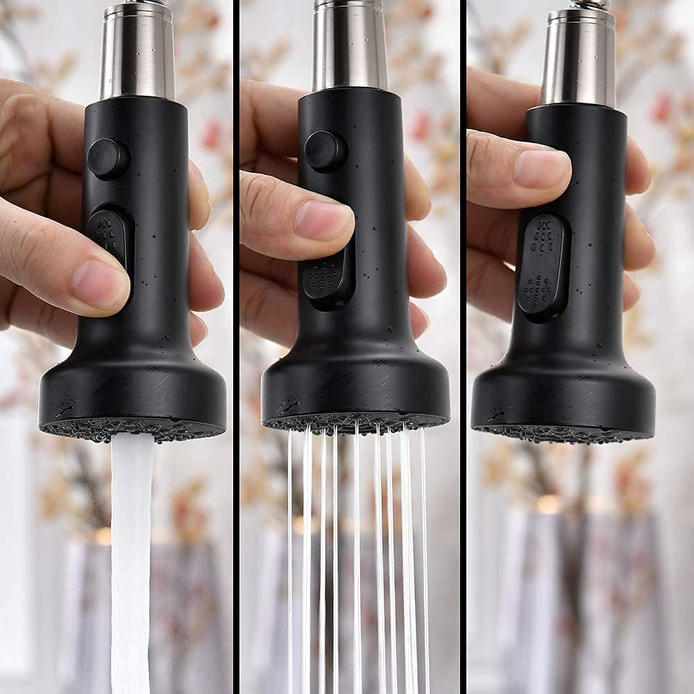 Black Kitchen Sink Faucet, Spring Faucet with Pull Down Sprayer High Arch Hovheir Single Handle Faucet Stainless Steel Pull Out Kitchen Faucet with Deck Plate