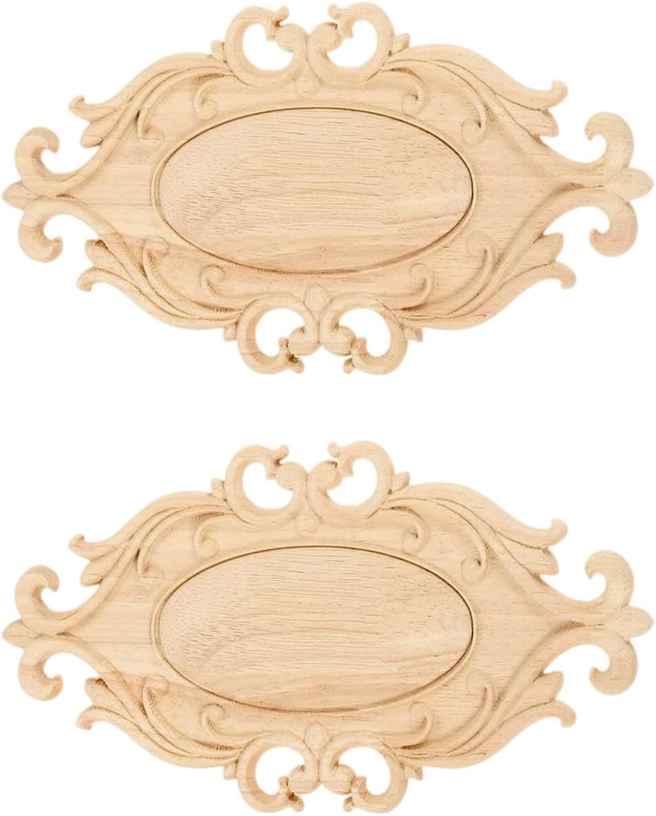MUXSAM Wood Carved Onlays Appliques, 2-Pack Unpainted Solid Wood Carving Decal for Door Cabinet Cupboard Wall Ceiling Stairs Dresser Mantel Drawer Central Decoration DIY Refurbish Project, Style A