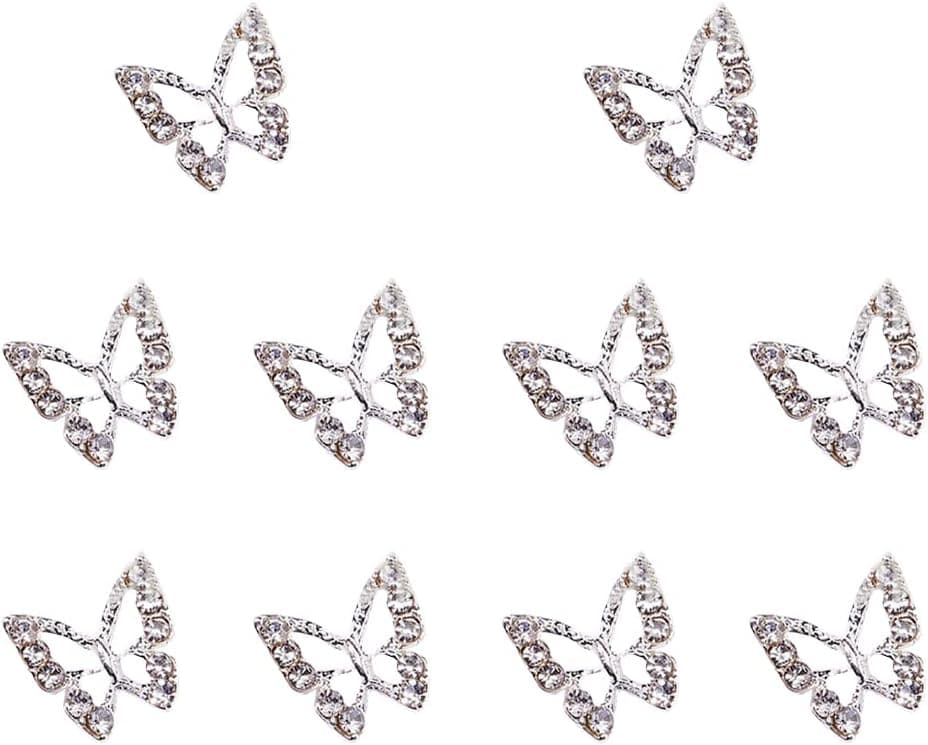 UUYYEO 20 Pcs Butterfly Nail Charms Rhinestones Alloy Nail Jewels Shiny Nail Gems Jewelry 3D Butterflies Charms Nail Art Decorations Supplies Silver