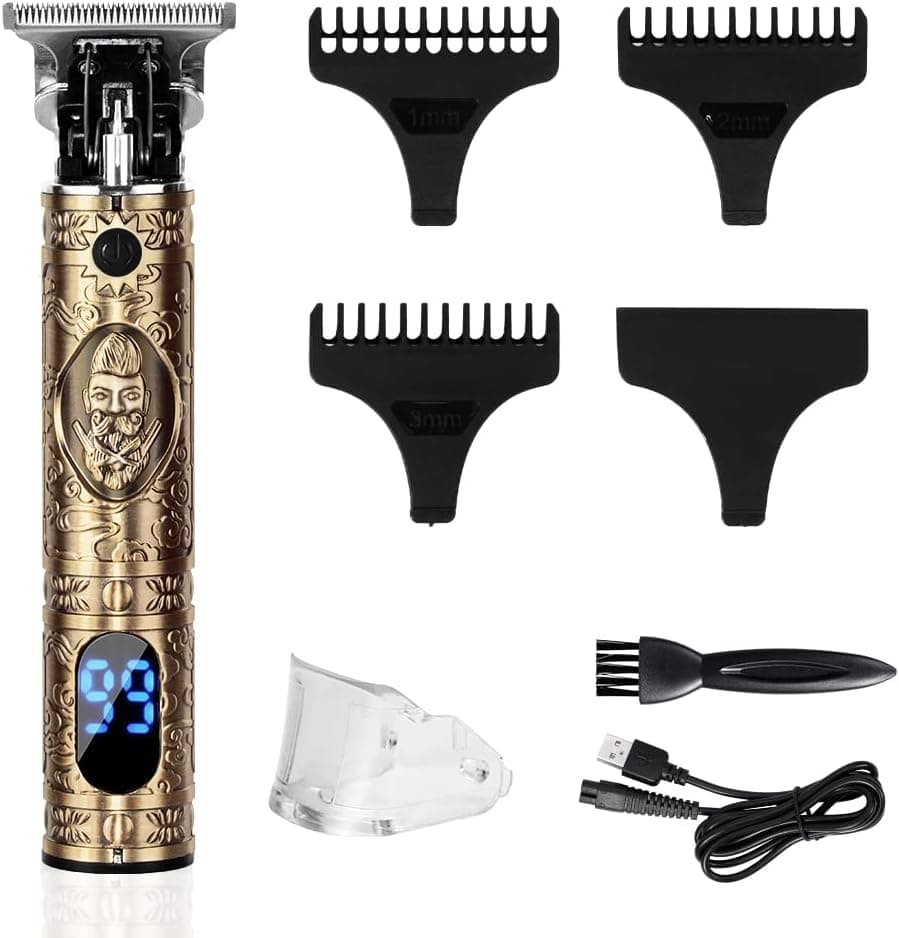 Voirse Upgraded Hair Trimmer, Hair Clipper for Men Beard Mustache Edger with LCD Display, Cordless T Blade Liner Gold Hair Shaver, Rechargeable Outliner Grooming Kit with Guide Comb