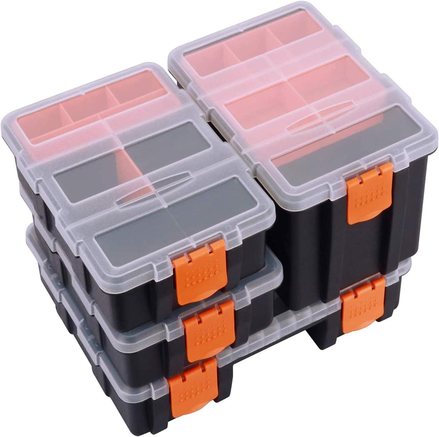 Tool Organizer Set Multi-purpose Tool Box with Removable Trays and Transparent Lid Portable Parts Storage Boxes (4PCS Tool Organizer Set)
