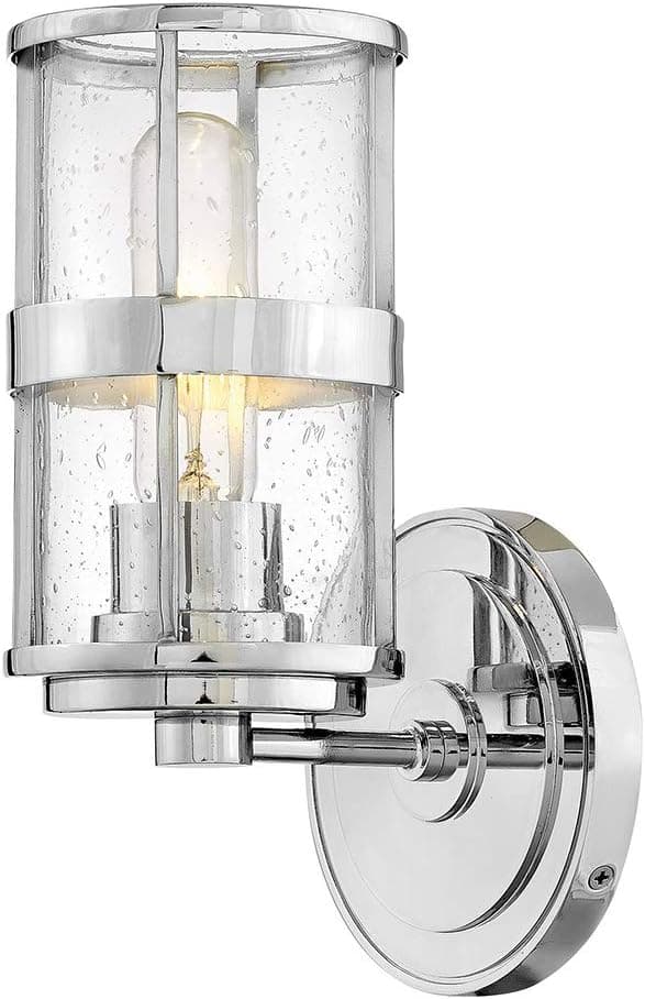 Hinkley Noah Collection One Light Bathroom Vanity Fixture with Clear Seedy Glass, Chrome