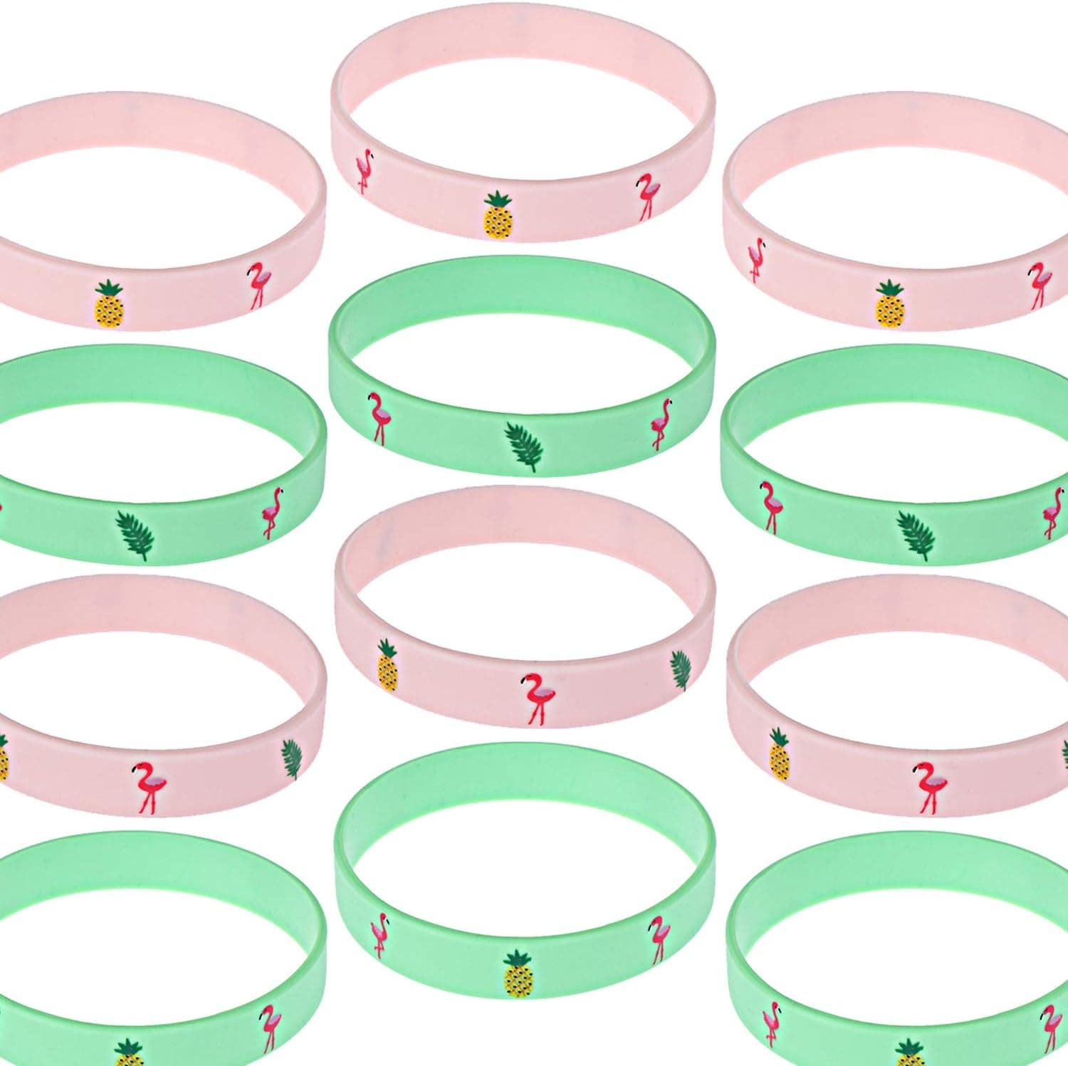 48 Pcs Pineapple Flamingo Bracelets Tropical Leaves Silicone Wristbands Hawaii Luau Party Supplies - Flamingo Party Supplies