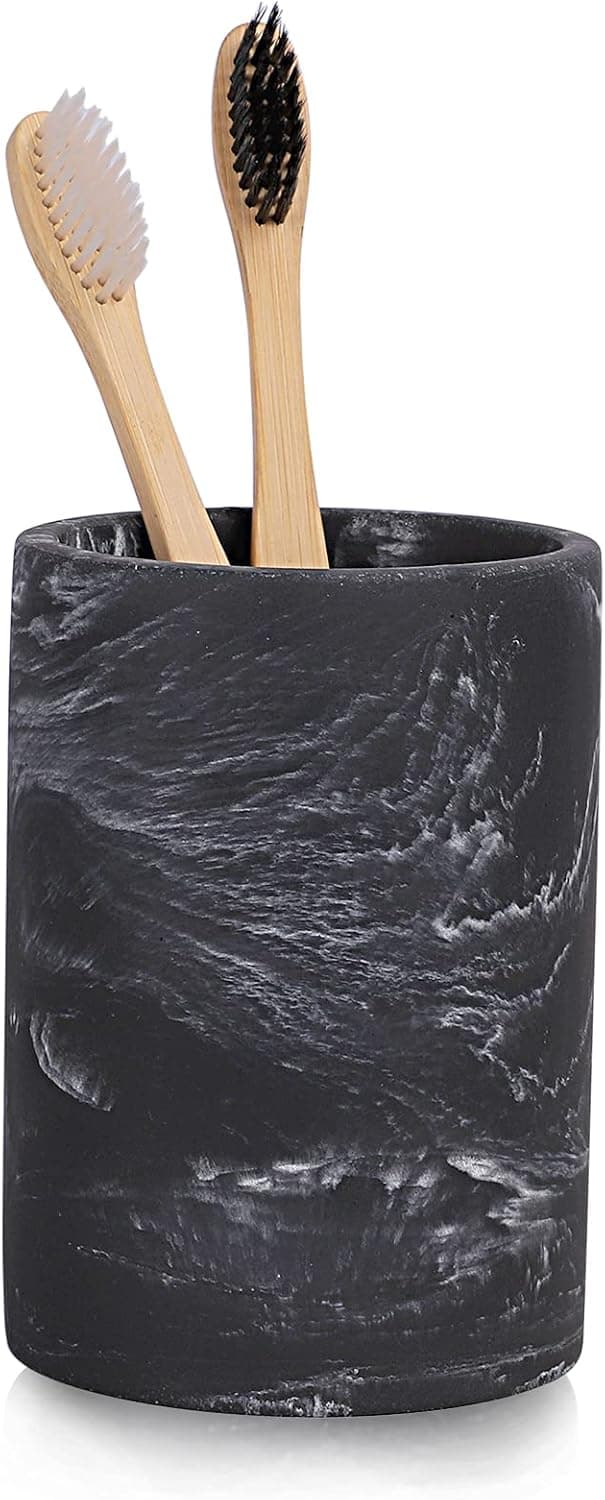 zccz Toothbrush Holder for Bathroom Marble Look Electric Toothbrush and Toothpaste Holder Organizer Makeup Brush Razor Holder Stand Cup, Black Marble Look