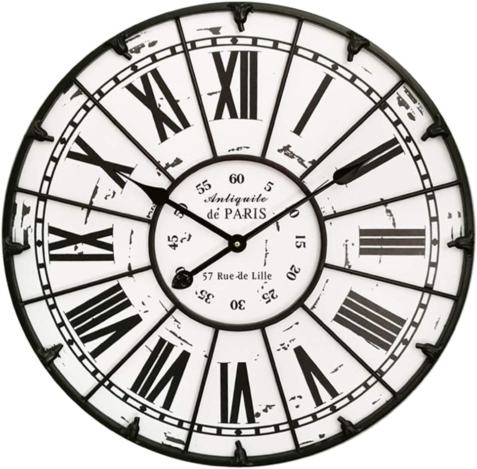 SkyNature Large Wall Clock, Rustic Vintage Clock with Metal Frame and Big Roman Numerals,Silent Battery Operated Clock for Living Room,Bedroom and Kitchen Decor, Easy to Read - 24 Inch