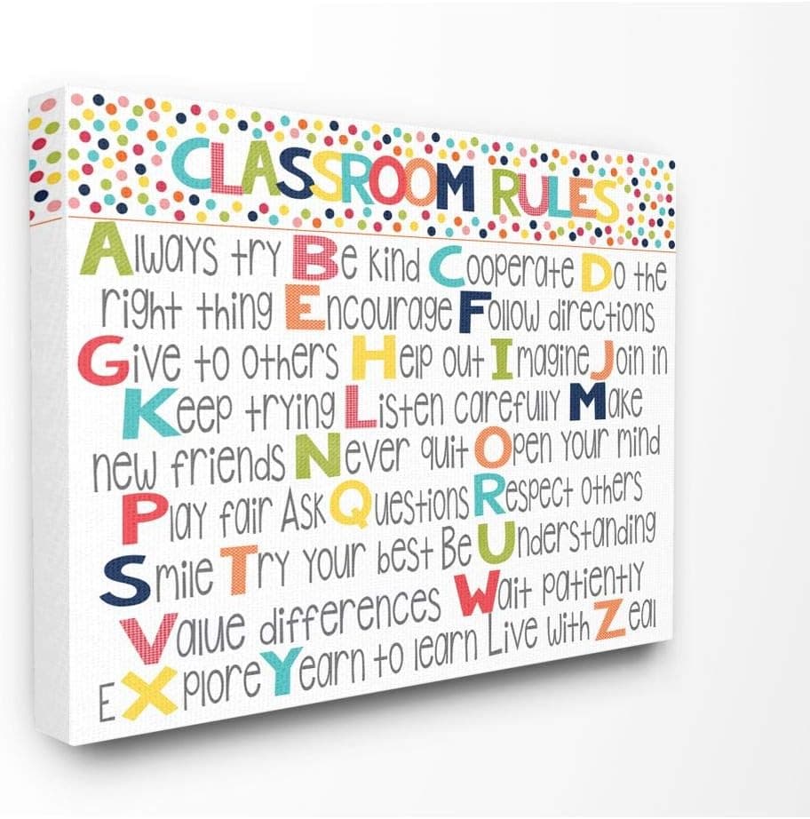 Stupell Industries Classroom Rules Colorful Alphabet Canvas Wall Art, 16x20, Design by Artist Alli Rogosich