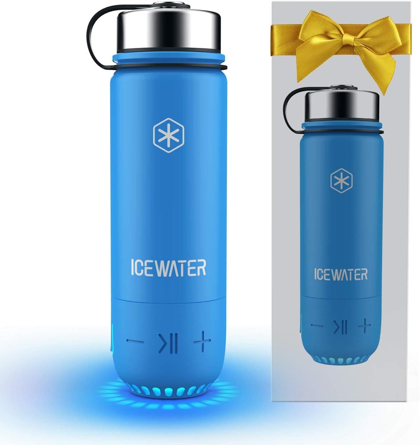 ICEWATER 3-in-1 Smart Stainless Steel Water Bottle(Glows to Remind You to Stay Hydrated)+Bluetooth Speaker+Dancing Lights,20 oz,Stay Hydrated, Enjoy Music (A3-Blue)