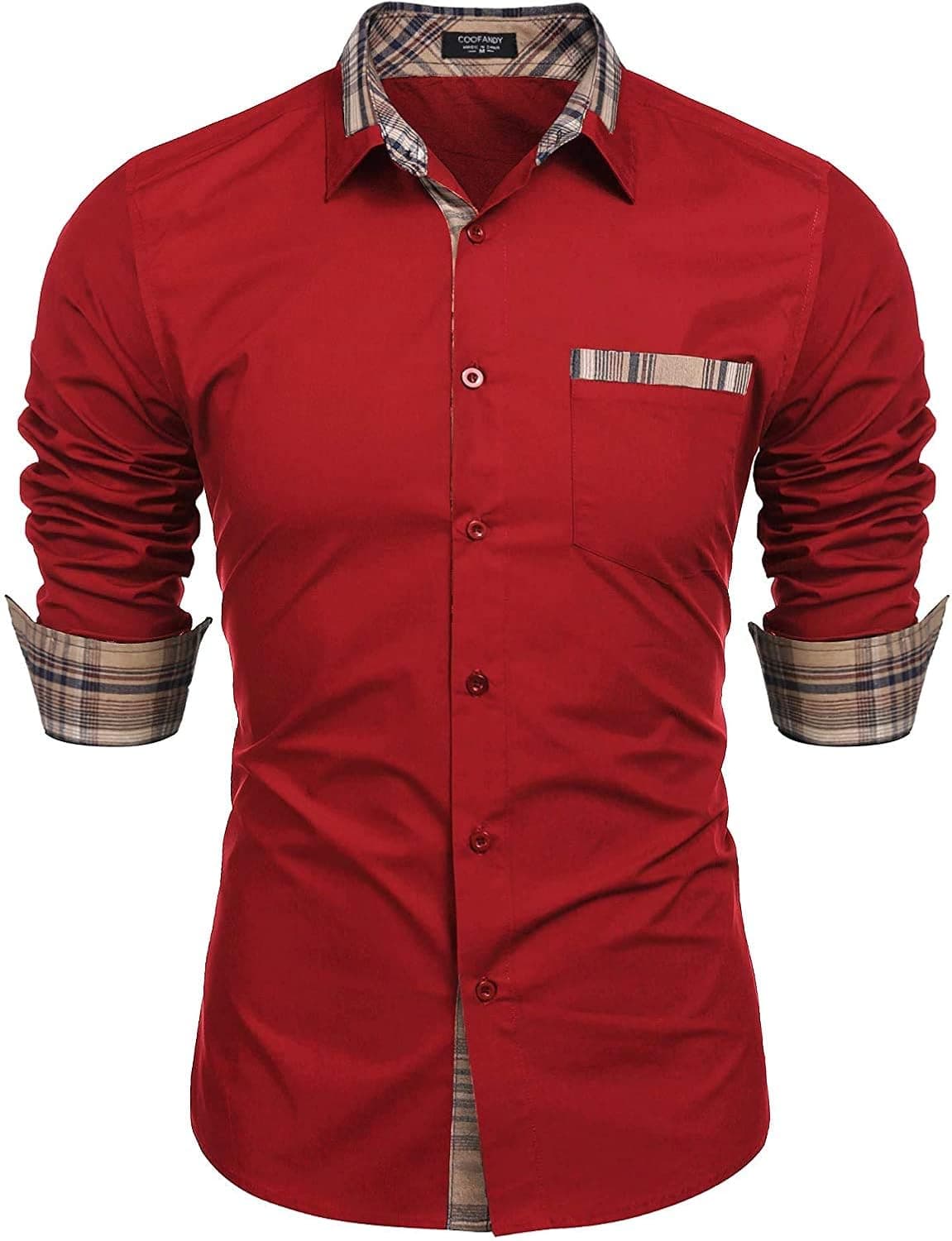 COOFANDY Men's Long Sleeve Dress Shirt Plaid Collar Casual Button Down Shirts