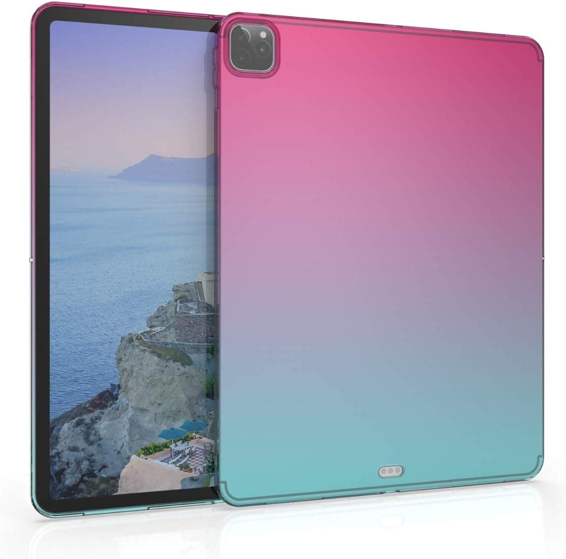 kwmobile TPU Silicone Case Compatible with Apple iPad Pro 12,9" (2020) - Case Soft Flexible Protective Cover - Bicolor Dark Pink/Blue/Transparent