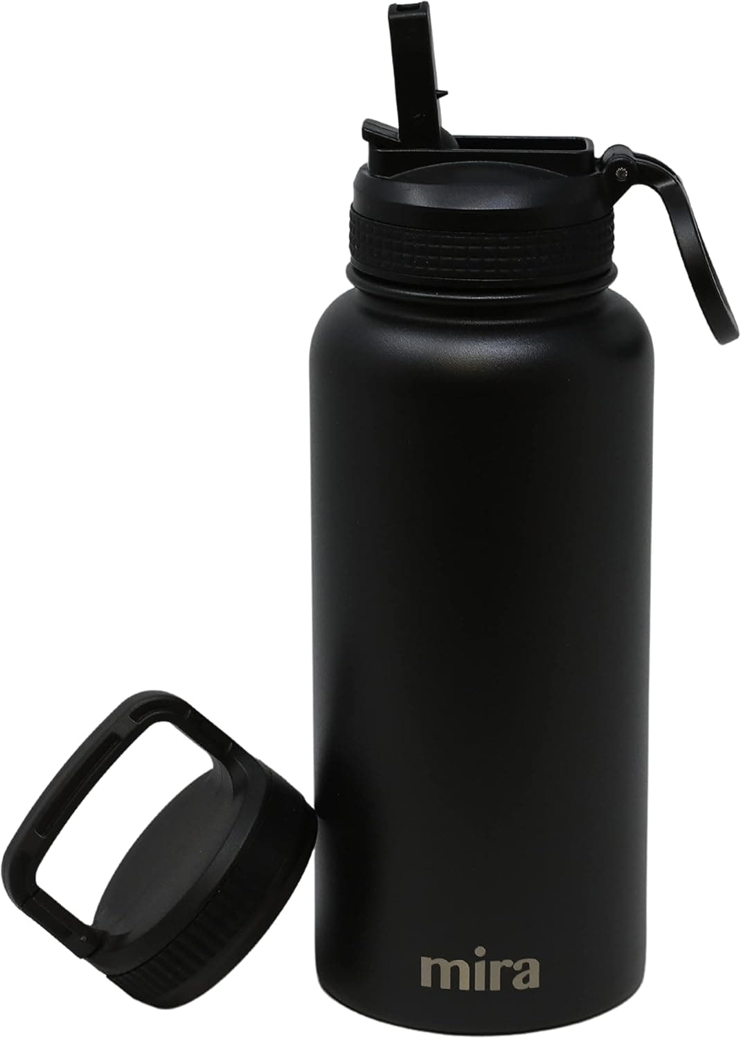 MIRA 32 Oz Stainless Steel Vacuum Insulated Wide Mouth Water Bottle - 2 Caps - Thermos Keeps Cold for 24 hours, Hot for 12 hours - Double Wall Hydro Travel Flask - Black