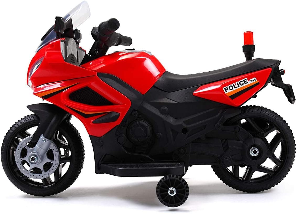 TOBBI Electric Ride on Police Motorcycle for Kids 2- 4, 6V Battery Powered Ride on Toys with Siren, Flashing Light, Music, Training Wheel, Red