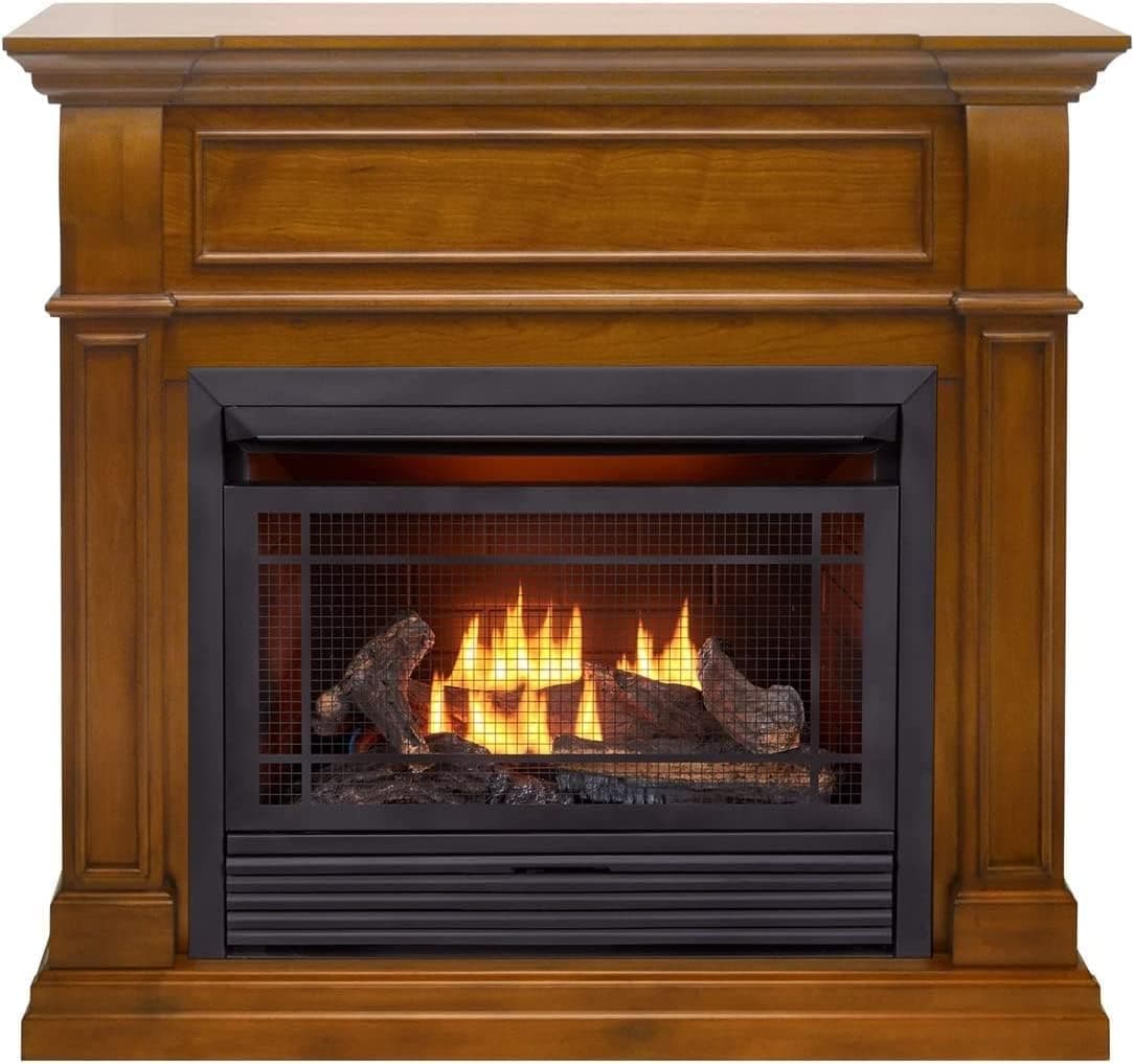 Duluth Forge Dual Fuel Ventless Gas Fireplace with Mantel - 26,000 BTU, T-Stat Control, Apple Spice Finish - Model# DFS-300T-4AS
