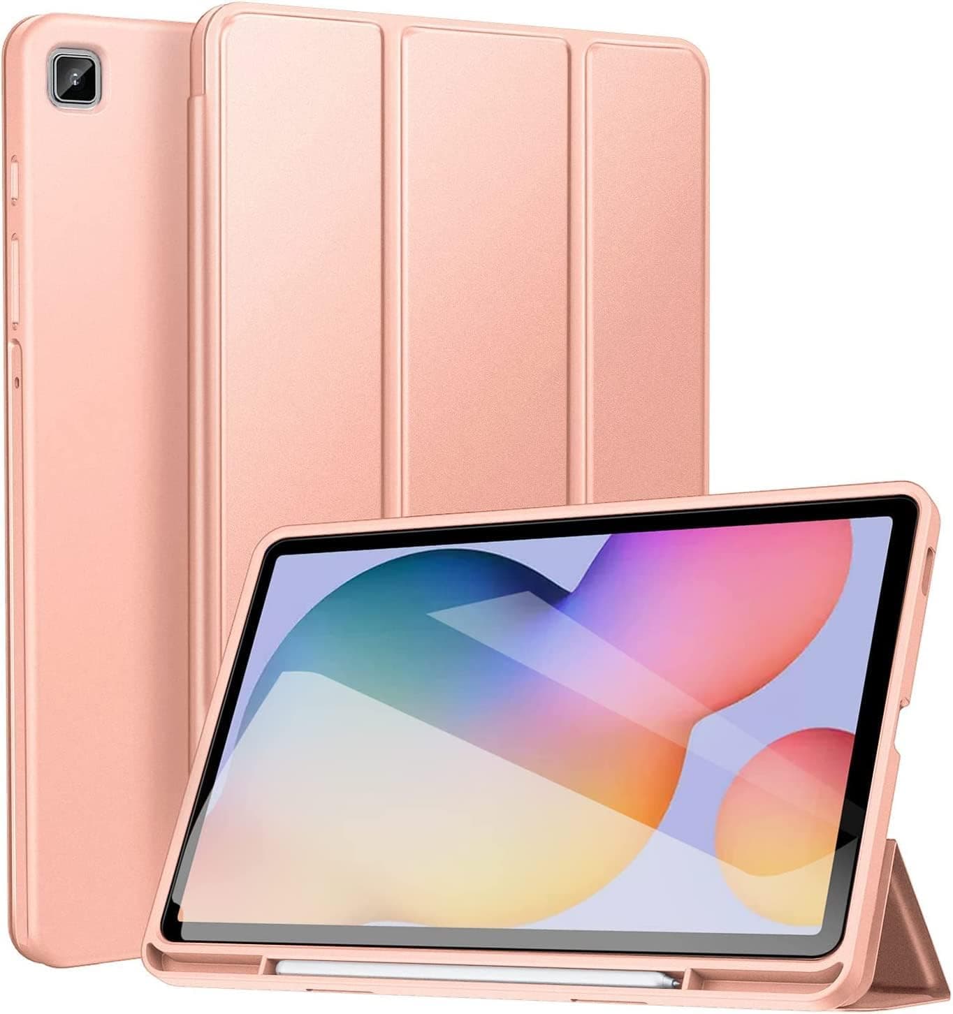 ZtotopCase Galaxy Tab S6 Lite 10.4" Case with Pen Holder, Auto Wake/Sleep, Slim PU Lightweight Trifold Stand Folio Cover for 2022/2020 Samsung Galaxy S6 Lite Tablet (SM-P610/P613/P615/P619), Rose Gold
