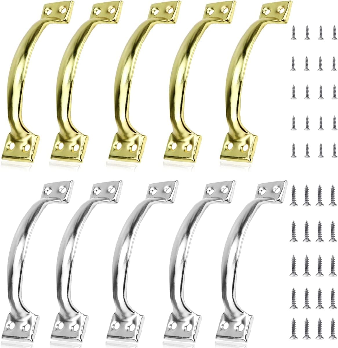 FERCAISH 10 PCS Vintage Barn Door Handles, 6 Inch Silver and Gold Cabinet Handle Pull Set for Furniture Drawer Cabinet, Bedrooms, Garden Gate, Robust and Durable