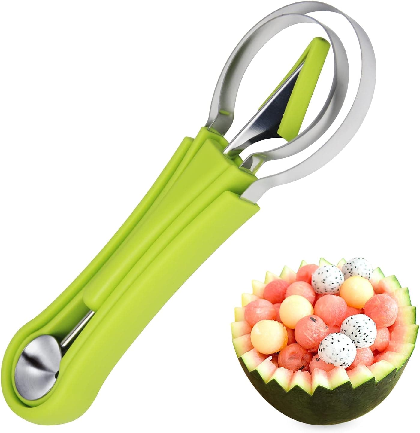 Small Melon Baller, Baller Scoop Set 3 In 1 Stainless Steel Fruit Scooper Baller Seed Remover Melon Baller Carving Knife Double Sided Melon Baller for Dig Pulp Separator Fruit Slicer Tool Set