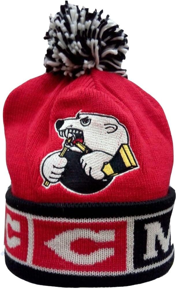 CCM HC Traktor Chelyabinsk KHL Hockey Knit Cuffed hat with pom, red/Black