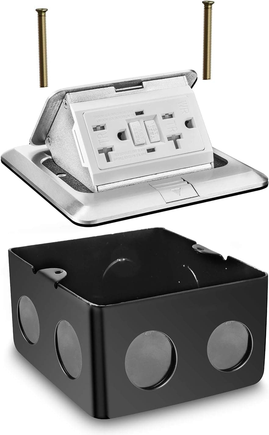 Aweking Pop up Electrical Floor Outlet, Power Box, 20 Amp 125V GFCI Outlet,UL Listed,Stainless Steel Junction Boxe, Aluminium Cover,Square