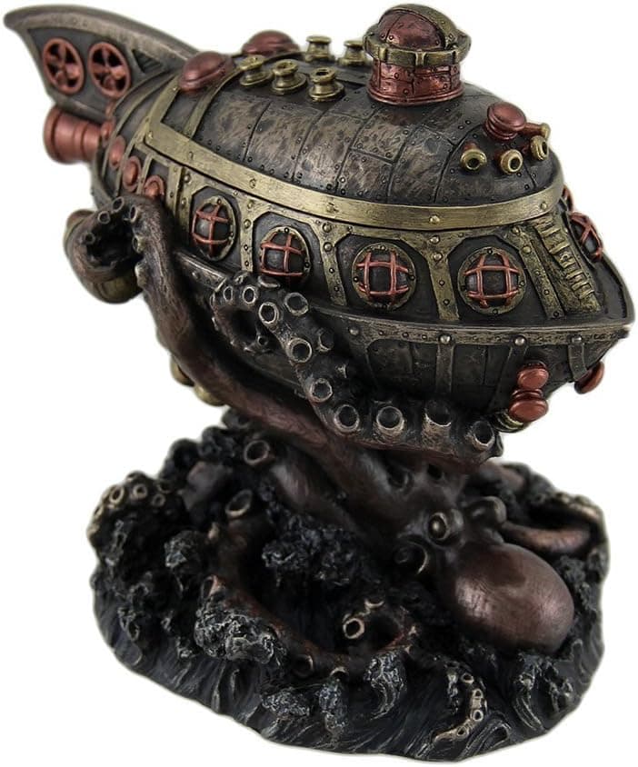 Steampunk Submarine Vs. Octopus Trinket Box Statue