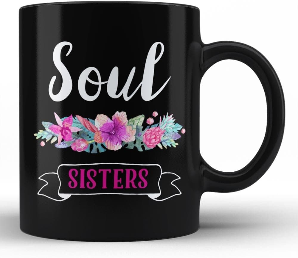 Home Of Merch Funny Sister Mugs - Soul Sisters Coffee Mugs Love Gifts for my Little Baby Elder or Big Sister from Brother or Sister on Birthday or Christmas Black Mug by HOM