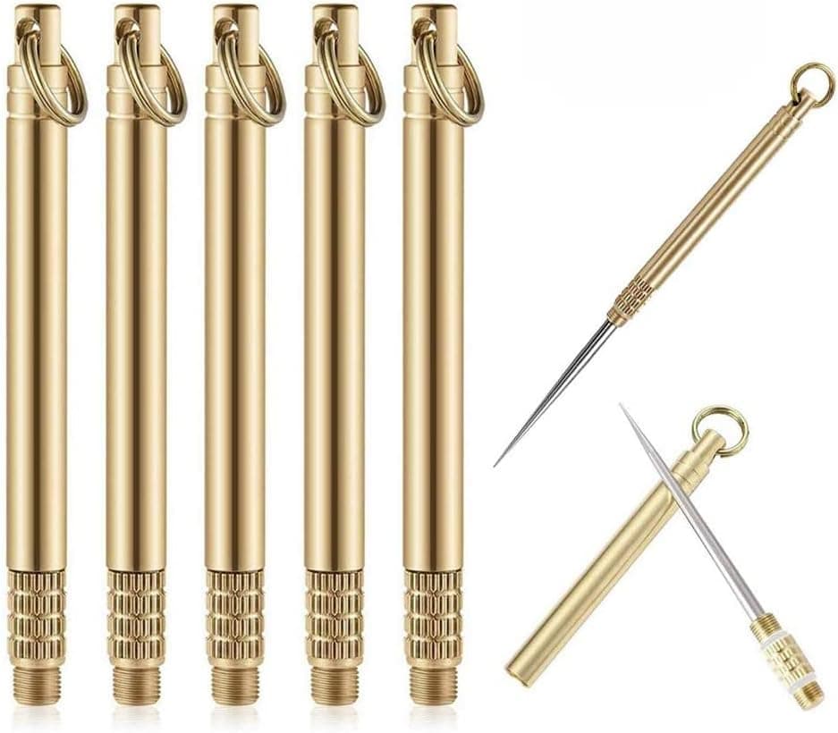 5 Pieces Portable Titanium Toothpick Pocket Toothpick with Metal Toothpick Holder for Outdoor Camping and Picnic