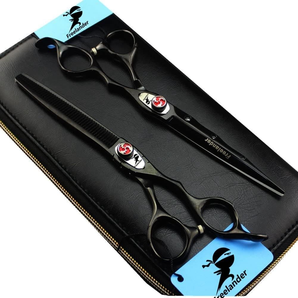 6.0/7.0 inch Professional Hairdressing Cutting&Thinning Scissors Barber Texturizing/Blending Shears for Hairstlist or Home Use (A-7.0 inch-Black)