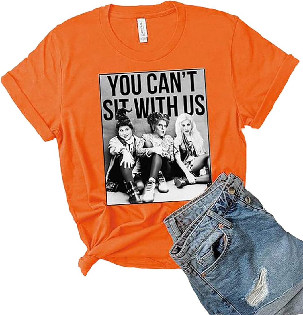 It's Just A Bunch of Hocus Pocus T-Shirt for Women Funny Halloween Sanderson Sisters Graphic Short Sleeve Tee Tops